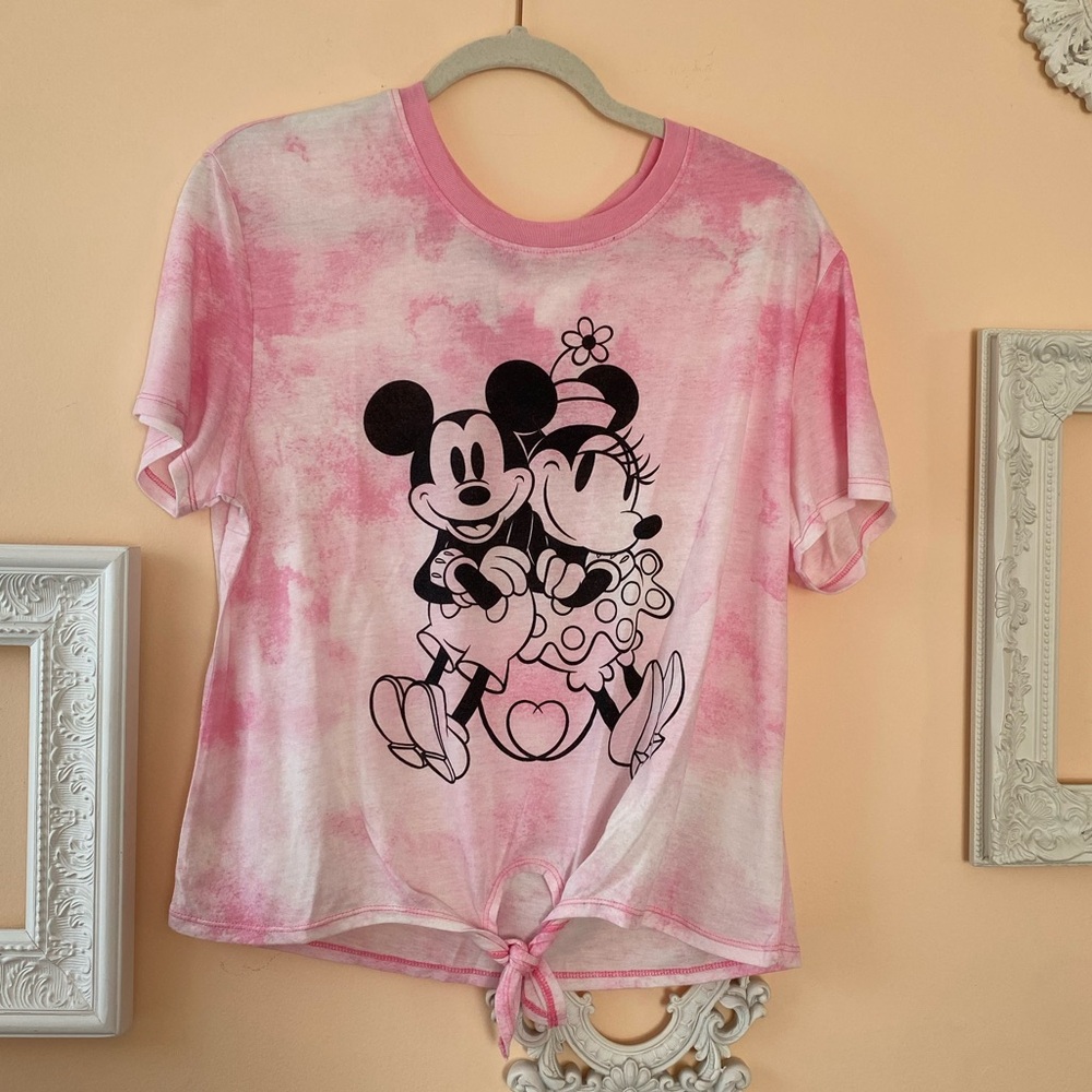 Disney Women's Pink Short Sleeve Tees with Mickey and Minnie Designs